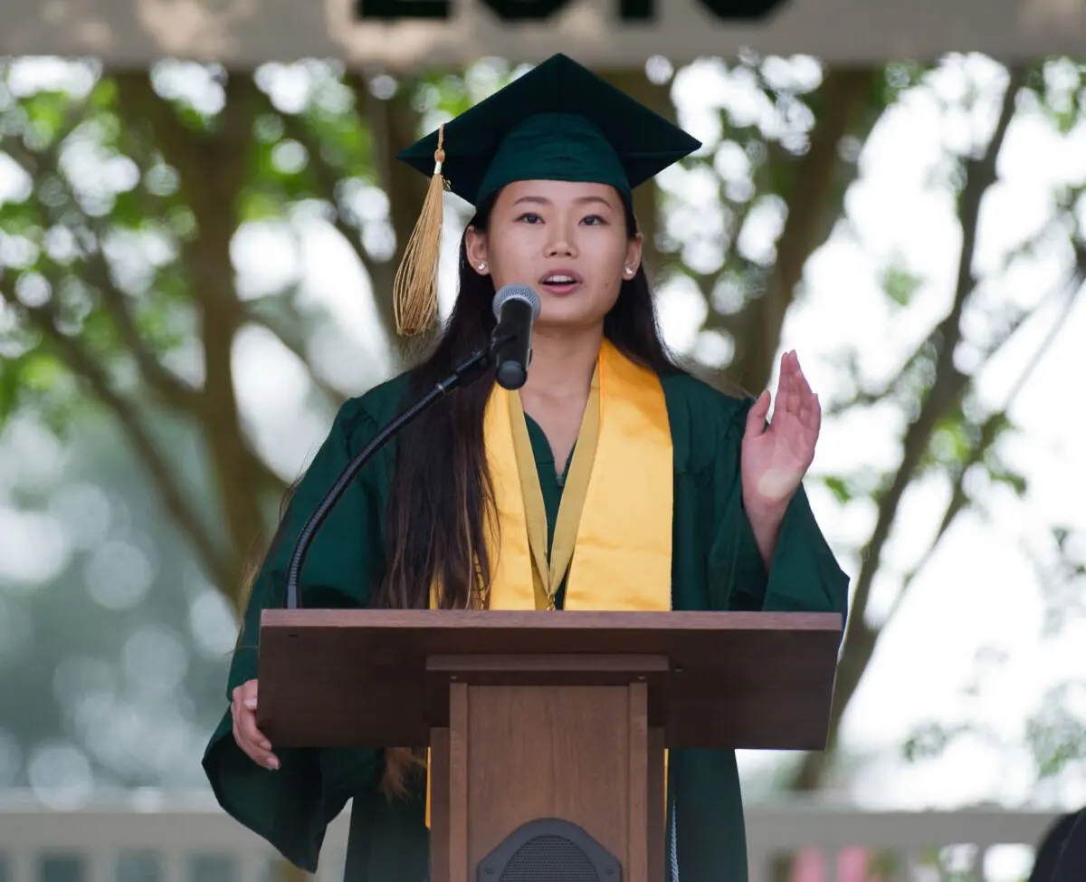 Michael Johnson / Daily Sun -  Valedictorian Tiffany Liu,{cq}, delivers her address during the graduation ceremony at the Villages Charter School on Saturday, May 26th, 2018.