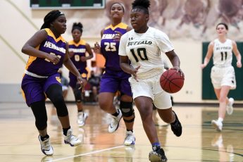 Bill Mitchell / Daily Sun - Re'Nae Brant (10), of The Villages High School makes her way to the basket during girls basketball action against Hernando High School, Monday, January 11th, 2021, at The Villages High School