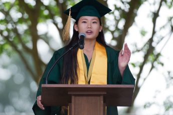 Michael Johnson / Daily Sun - Valedictorian Tiffany Liu,{cq}, delivers her address during the graduation ceremony at the Villages Charter School on Saturday, May 26th, 2018.